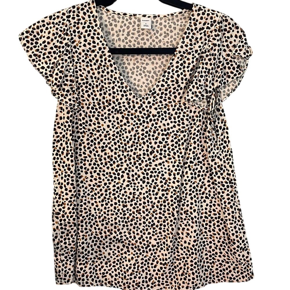 Old Navy Womens Leopard Print V-Neck Flutter Sleeve Blouse‎ Top Small